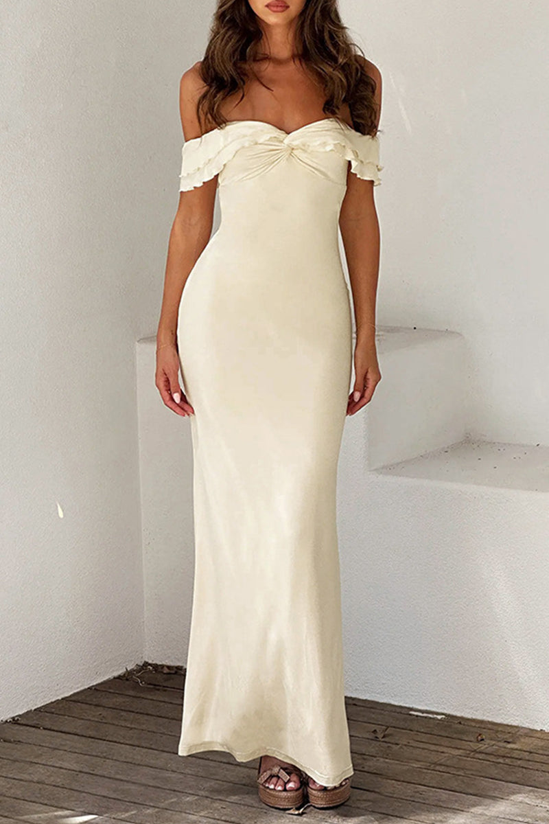 Fold Stringy Selvedge Off the Shoulder One Step Skirt Dresses