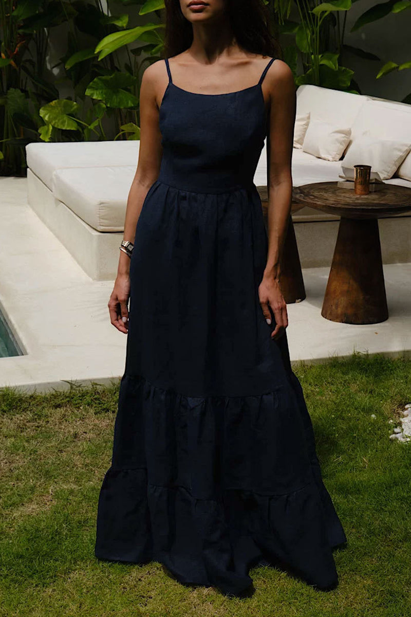 Vacation Frenulum Backless U Neck Cake Skirt Dresses