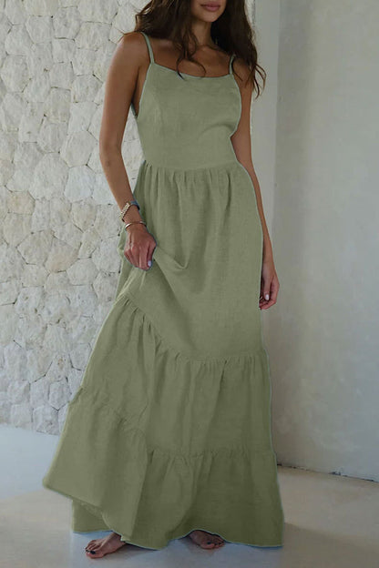 Vacation Frenulum Backless U Neck Cake Skirt Dresses