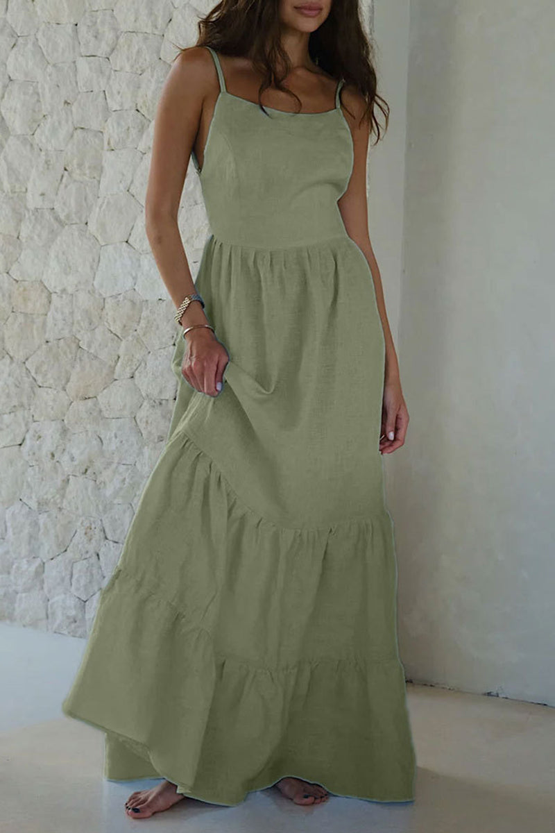 Vacation Frenulum Backless U Neck Cake Skirt Dresses
