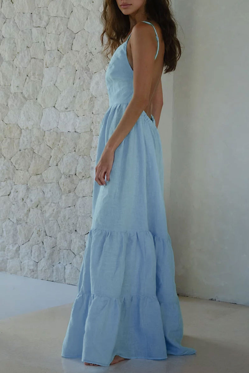 Vacation Frenulum Backless U Neck Cake Skirt Dresses