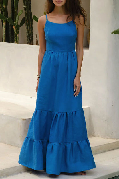 Vacation Frenulum Backless U Neck Cake Skirt Dresses