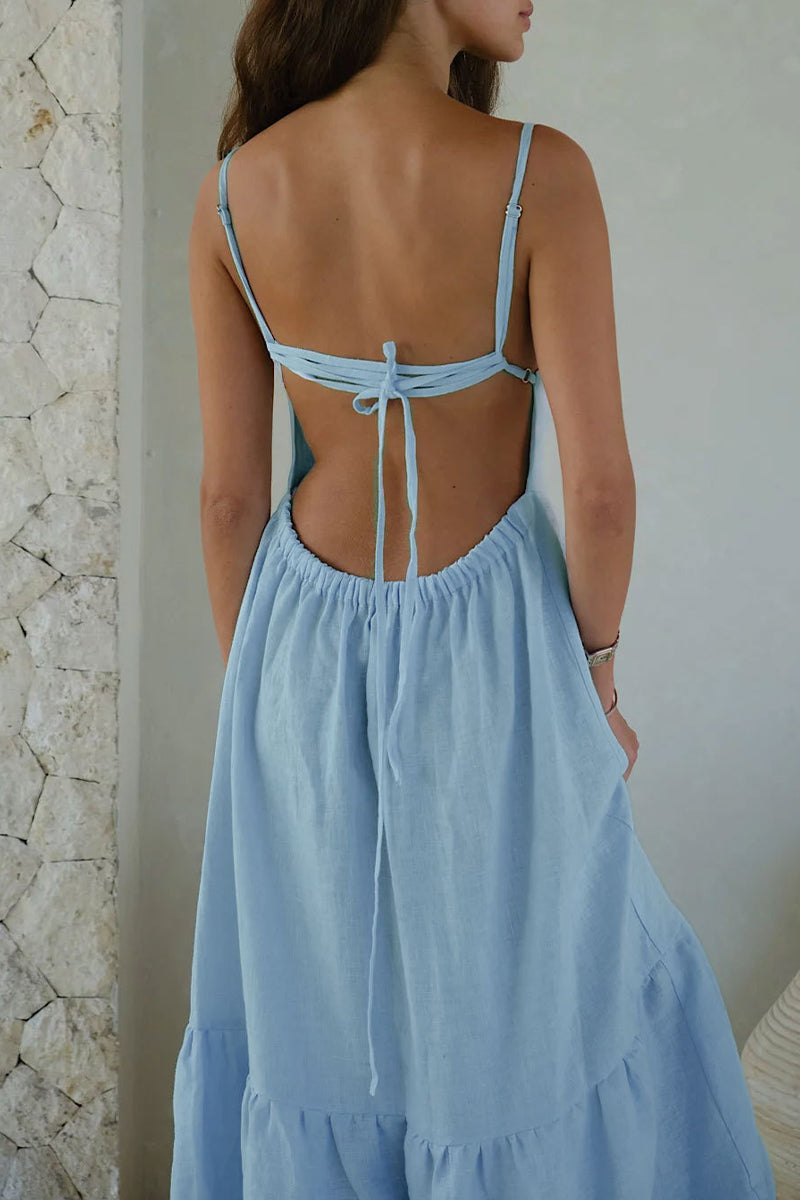 Vacation Frenulum Backless U Neck Cake Skirt Dresses
