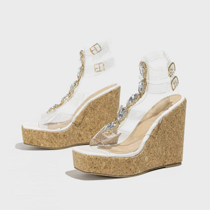 Patchwork Rhinestone Square Out Door Wedges Shoes (heel Height 4.57in)