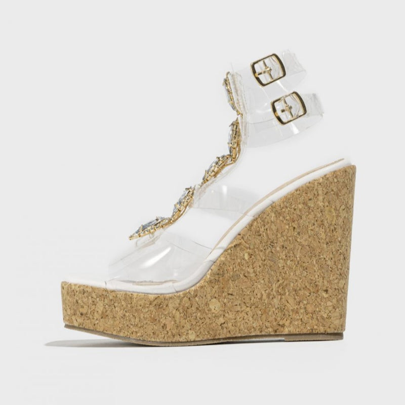 Patchwork Rhinestone Square Out Door Wedges Shoes (heel Height 4.57in)