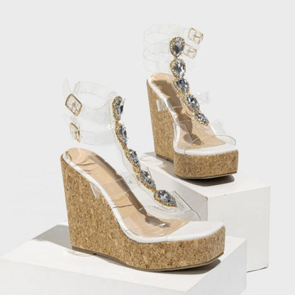 Patchwork Rhinestone Square Out Door Wedges Shoes (heel Height 4.57in)