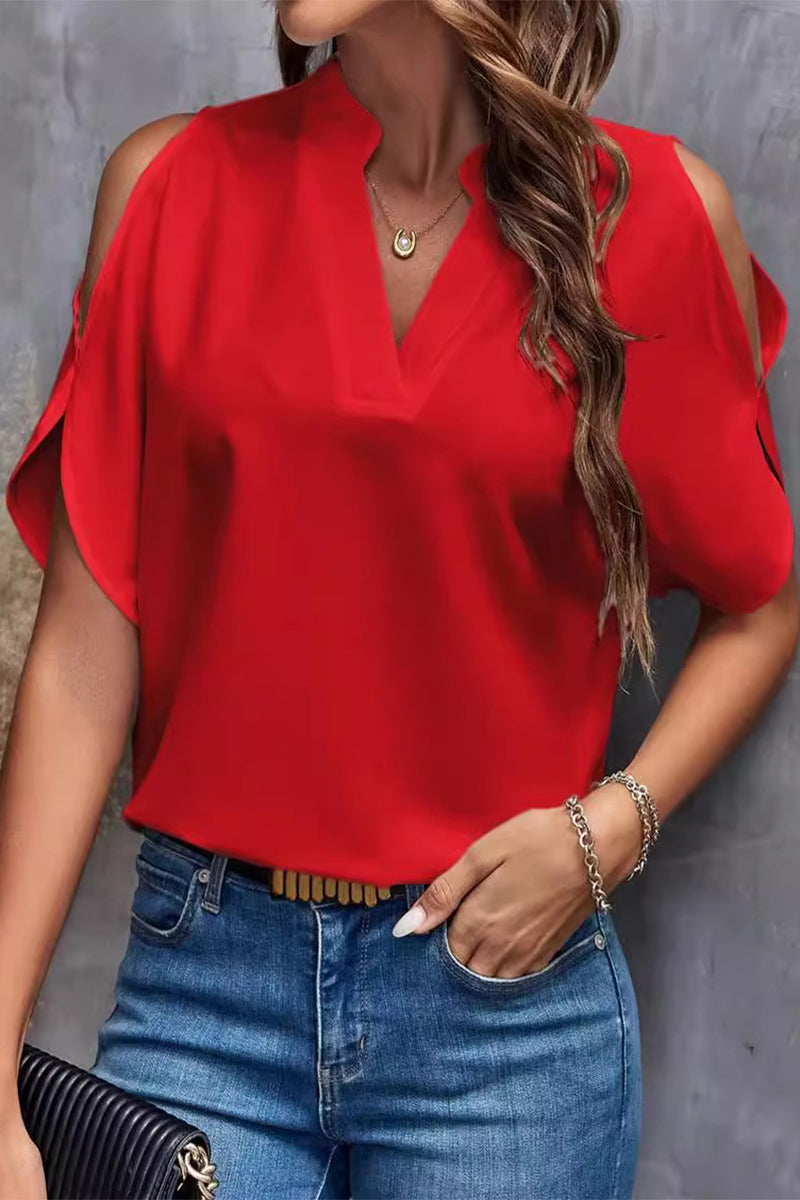 Patchwork V Neck Blouses(10 Colors)