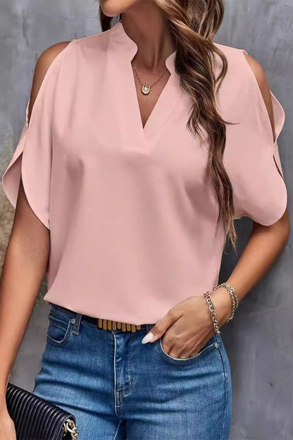 Patchwork V Neck Blouses(10 Colors)