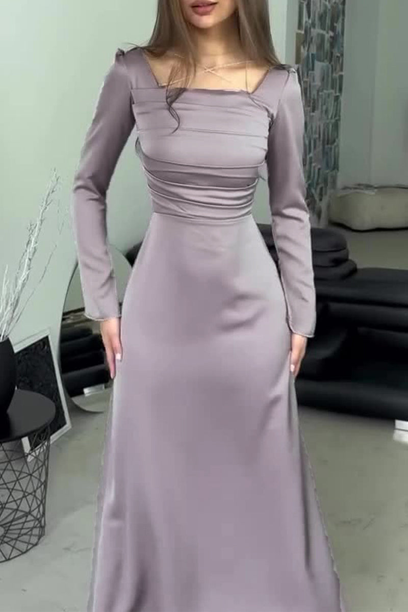 Celebrities Bandage Fold Square Collar Waist Skirt Dresses