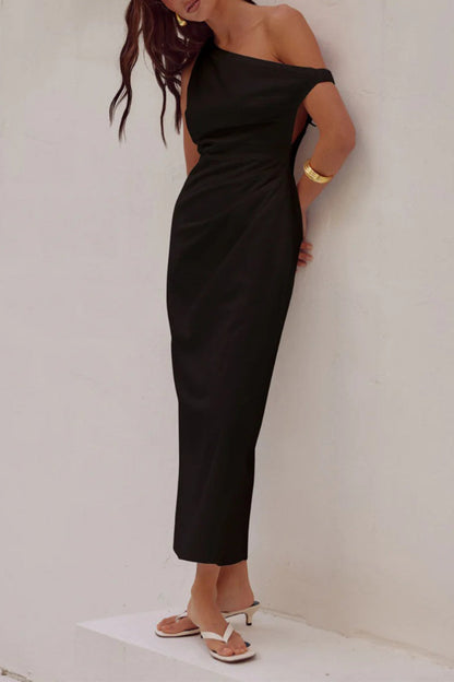 Asymmetrical Oblique Collar One Step Skirt Dresses(4 Colors)