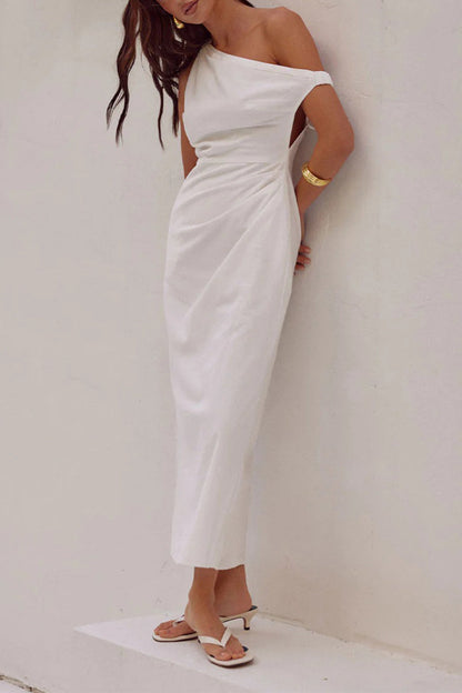 Asymmetrical Oblique Collar One Step Skirt Dresses(4 Colors)