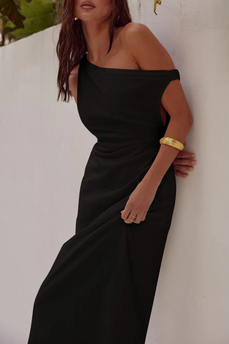 Asymmetrical Oblique Collar One Step Skirt Dresses(4 Colors)