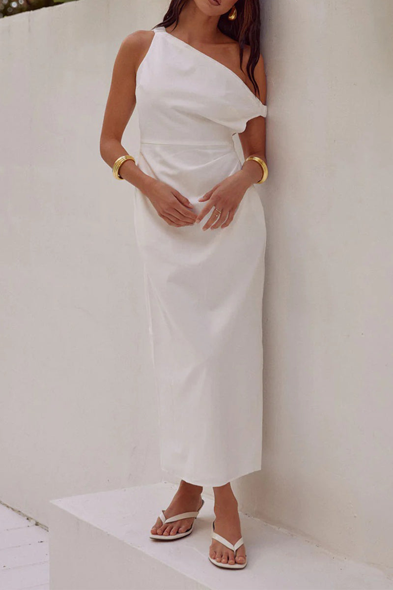 Asymmetrical Oblique Collar One Step Skirt Dresses(4 Colors)