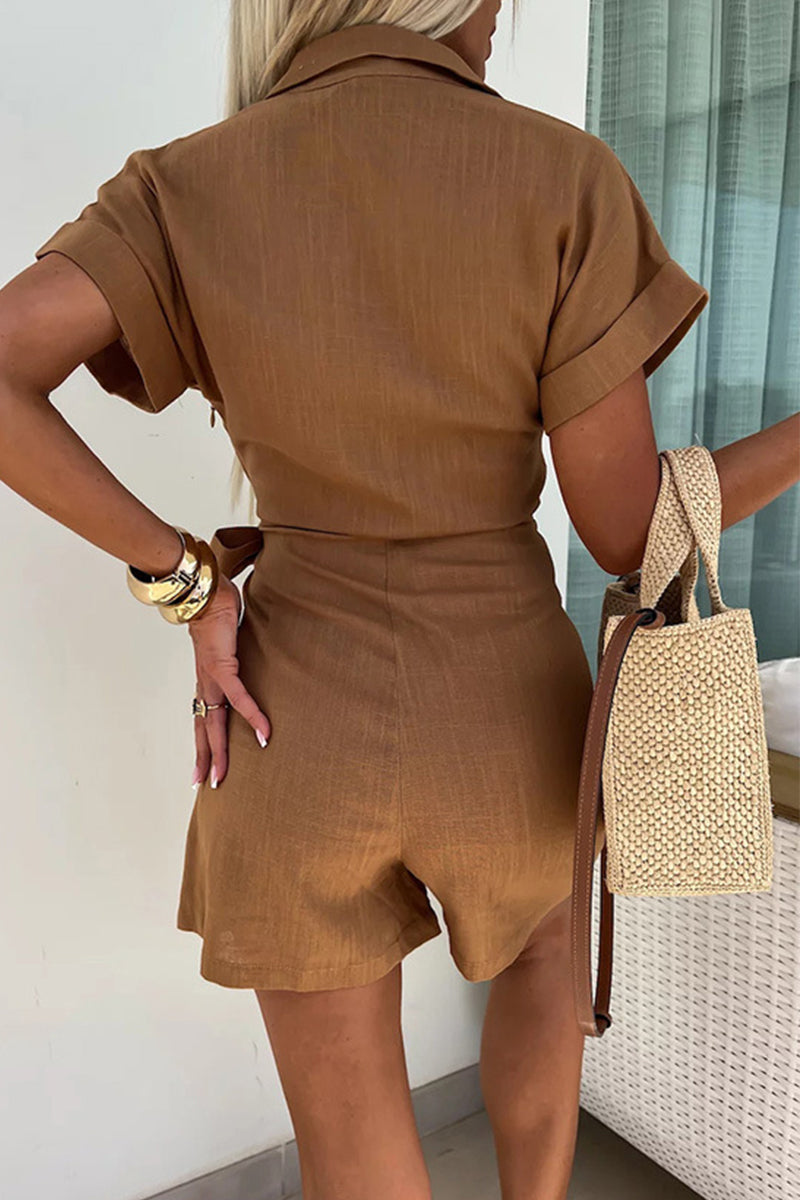 Frenulum V Neck Loose Rompers(4 Colors)