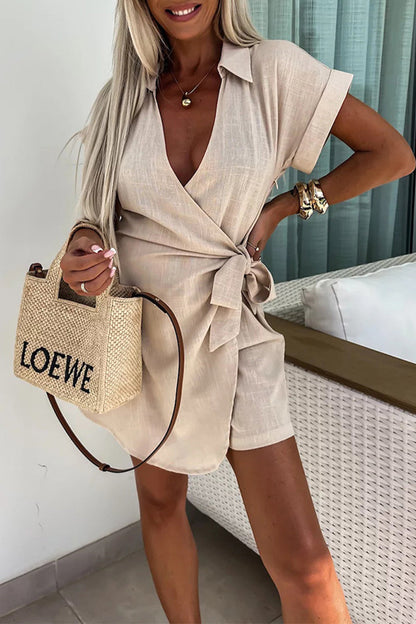 Frenulum V Neck Loose Rompers(4 Colors)