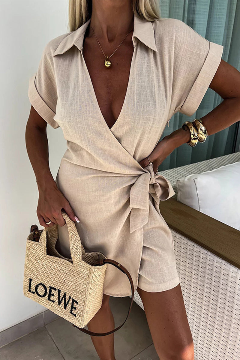 Frenulum V Neck Loose Rompers(4 Colors)