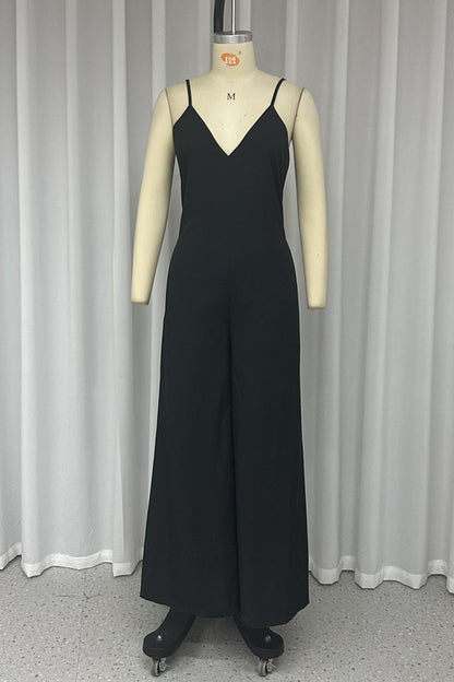 Simplicity Pocket V Neck Loose Jumpsuits