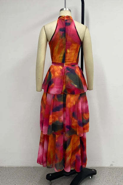 Gradient Print Stringy Selvedge Turtleneck Cake Skirt Dresses