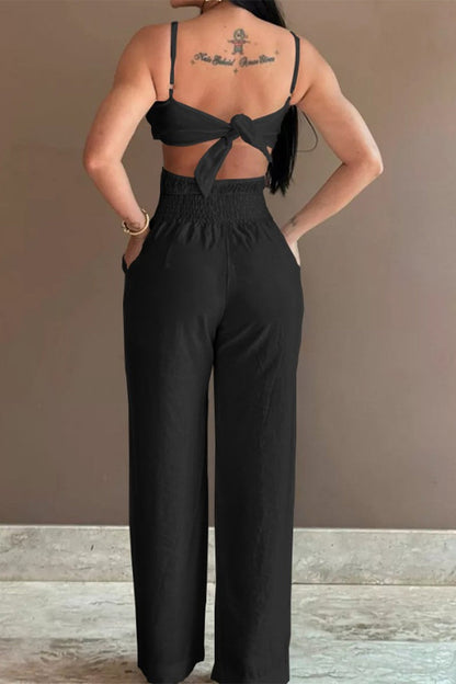 Hollowed Out Pocket Flowers Regular Jumpsuits
