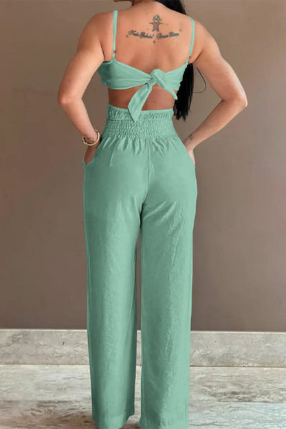 Hollowed Out Pocket Flowers Regular Jumpsuits