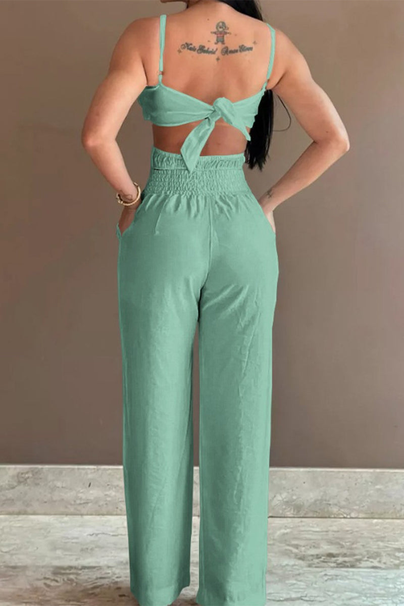 Hollowed Out Pocket Flowers Regular Jumpsuits