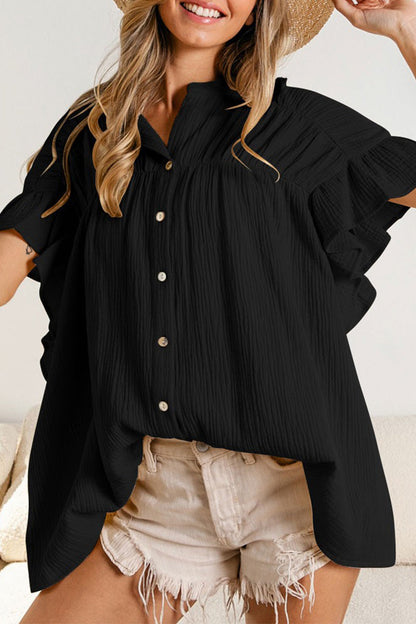 Fold Stringy Selvedge Mandarin Collar Blouses (5 Colors)