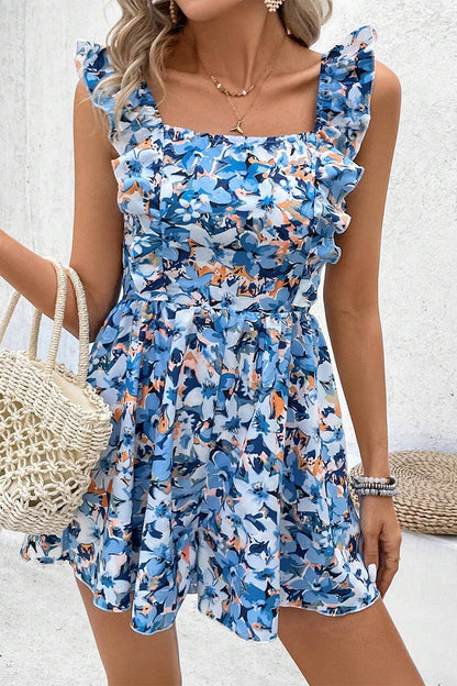 Frenulum Backless Flounce Square Collar Loose Rompers(4 Colors)