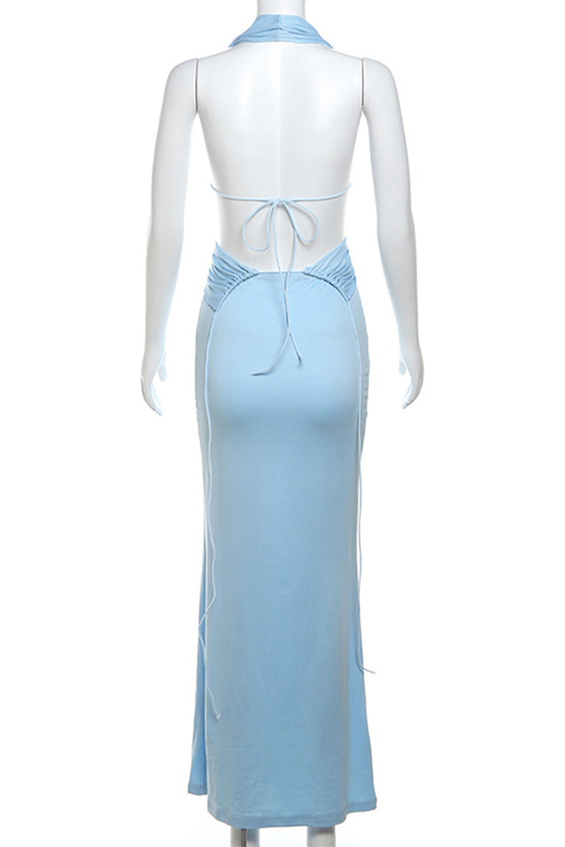 Frenulum Backless Halter One Step Skirt Dresses