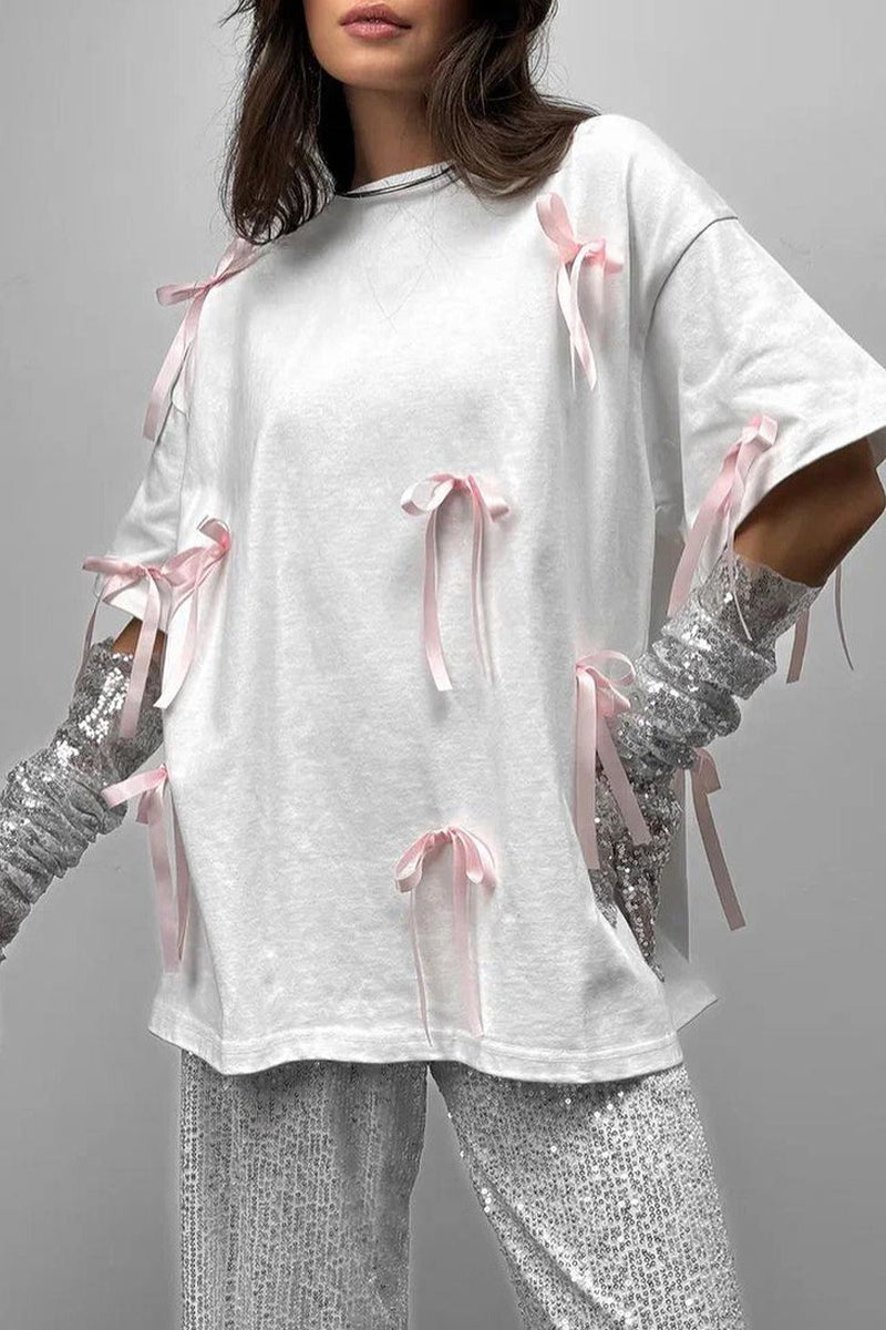 Sweet Daily With Bow O Neck T-shirts
