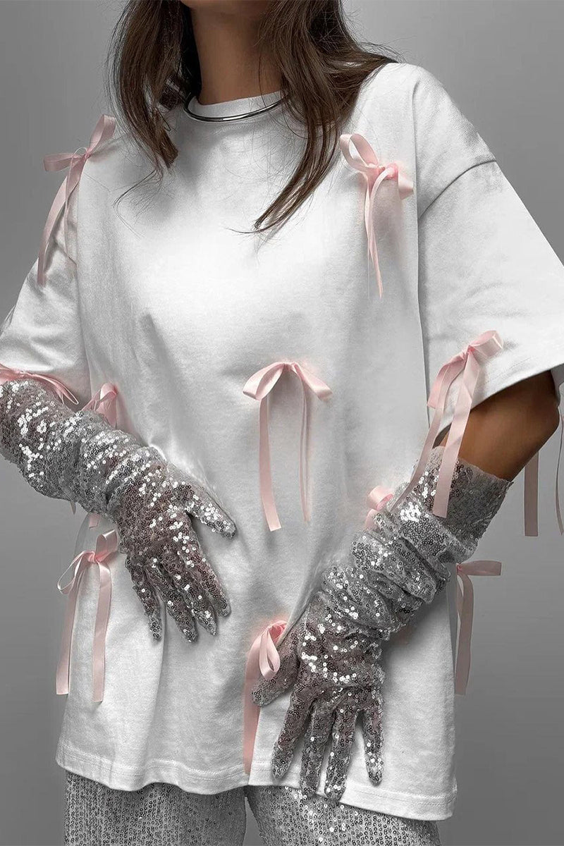 Sweet Daily With Bow O Neck T-shirts