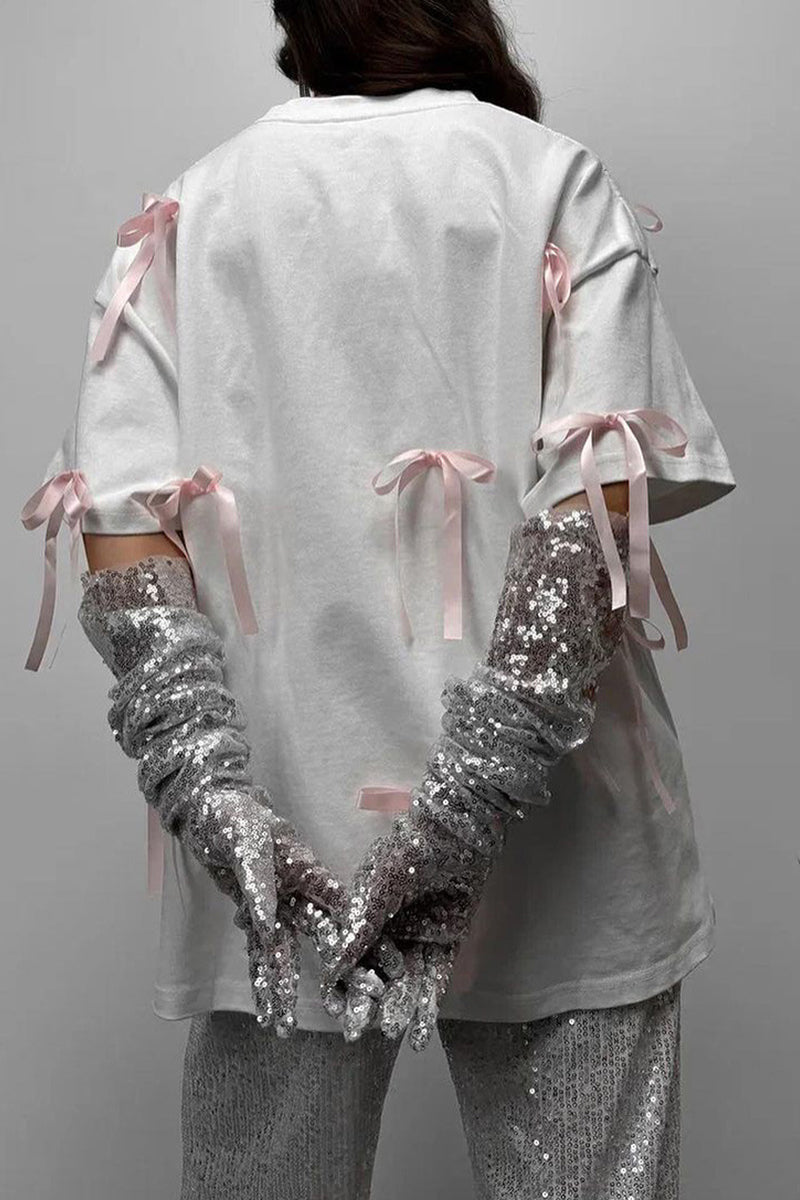 Sweet Daily With Bow O Neck T-shirts