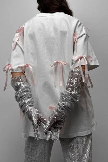 Sweet Daily With Bow O Neck T-shirts