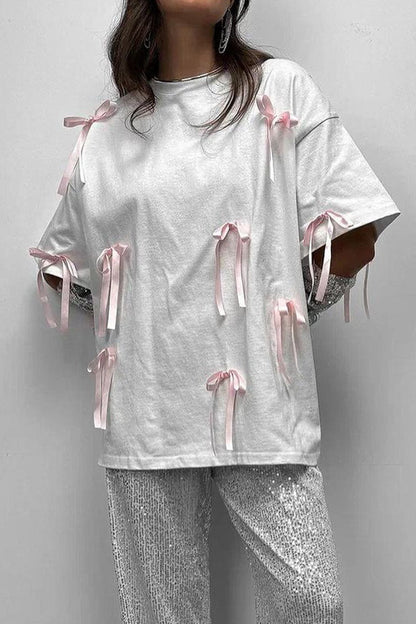 Sweet Daily With Bow O Neck T-shirts