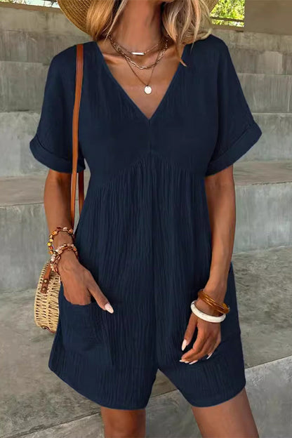 Simplicity Pocket V Neck Loose Rompers(5 Colors)