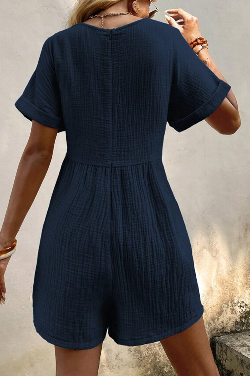 Simplicity Pocket V Neck Loose Rompers(5 Colors)