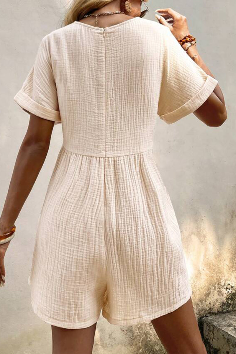 Simplicity Pocket V Neck Loose Rompers(5 Colors)