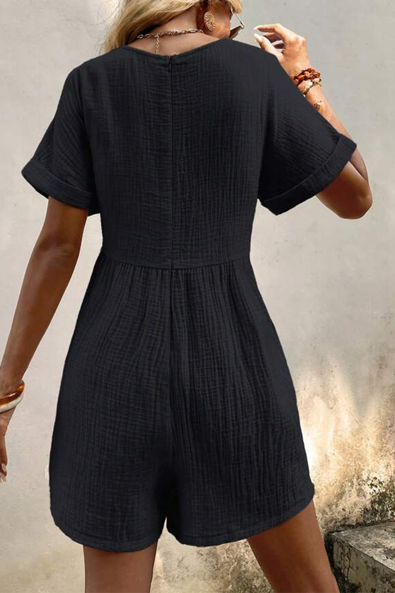 Simplicity Pocket V Neck Loose Rompers(5 Colors)