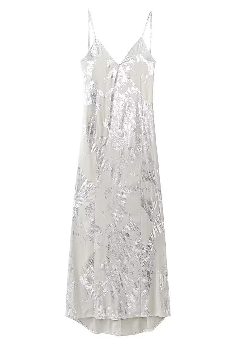 Bronzing Backless V Neck One Step Skirt Dresses