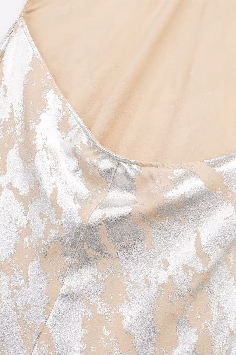 Bronzing Backless V Neck One Step Skirt Dresses