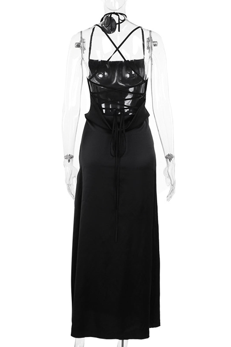 Sweet Bandage Backless Flowers U Neck One Step Skirt Dresses