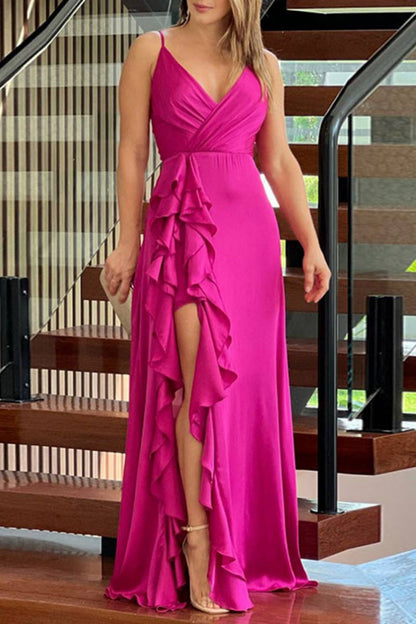 Backless Slit Spaghetti Strap Long Dresses