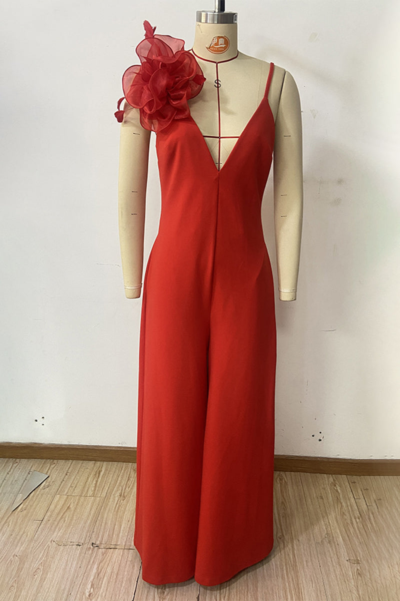 Pocket Flowers V Neck Loose Jumpsuits