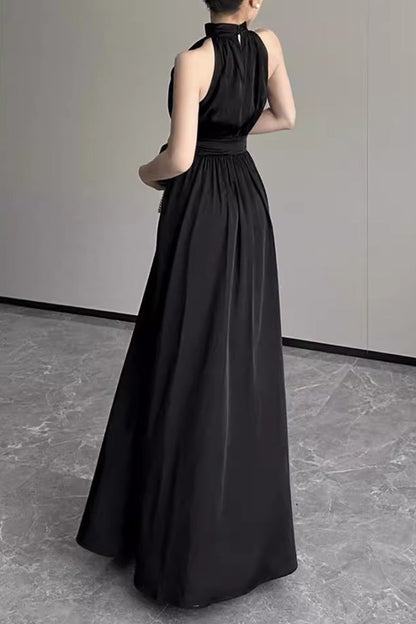 Celebrities Slit Fold Halter Waist Skirt Dresses