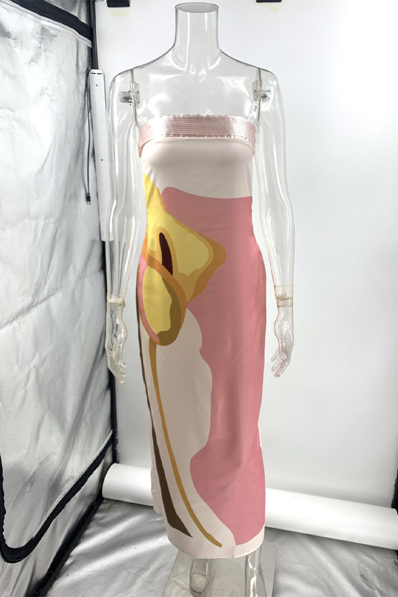 Print Flowers Strapless One Step Skirt Dresses
