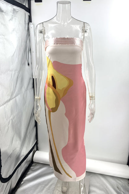Print Flowers Strapless One Step Skirt Dresses