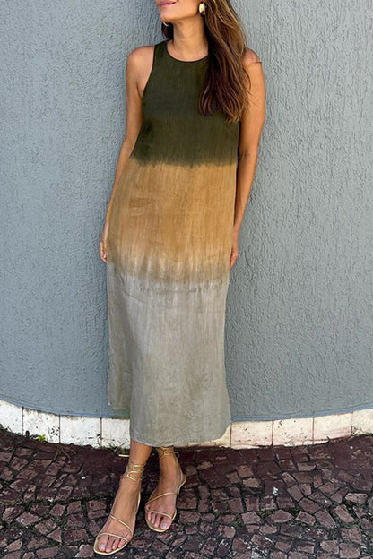 Gradient Slit O Neck Long Dresses(8 Colors)