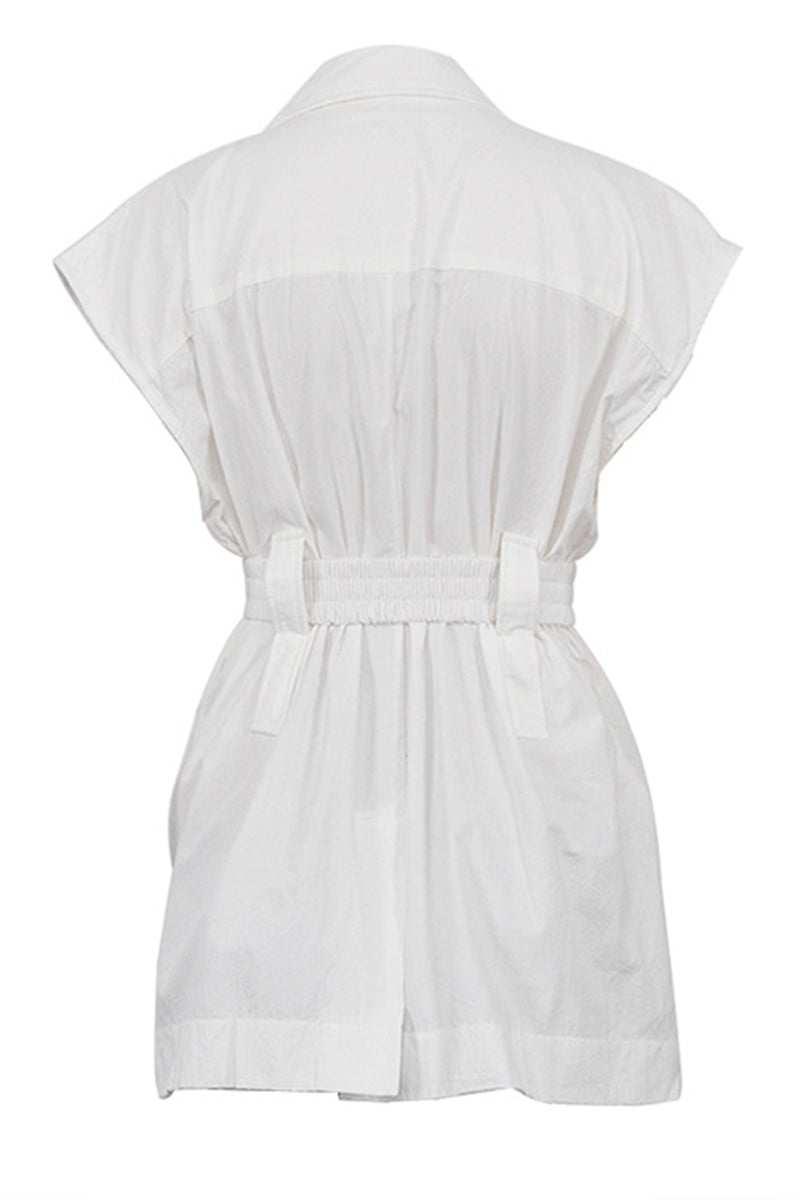 Bandage Pocket Buttons Turn-back Collar Blouses(4 Colors)
