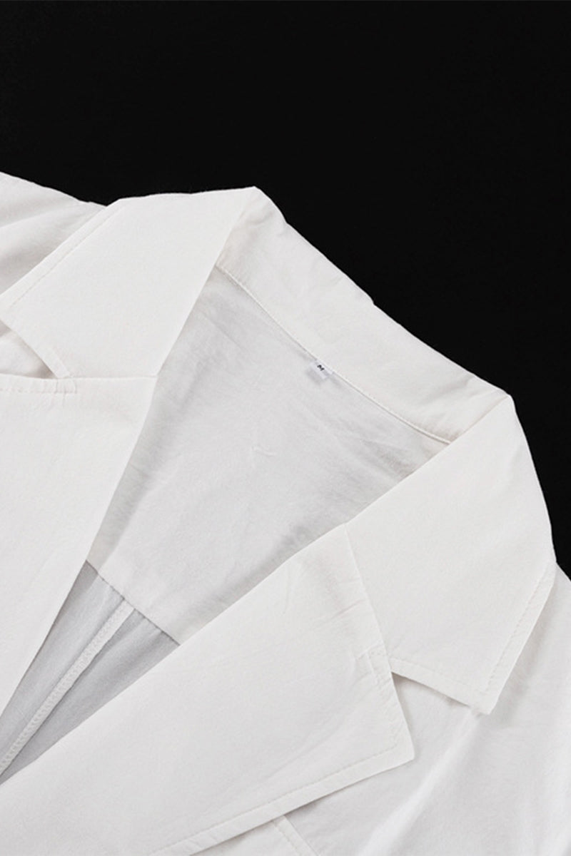 Bandage Pocket Buttons Turn-back Collar Blouses(4 Colors)