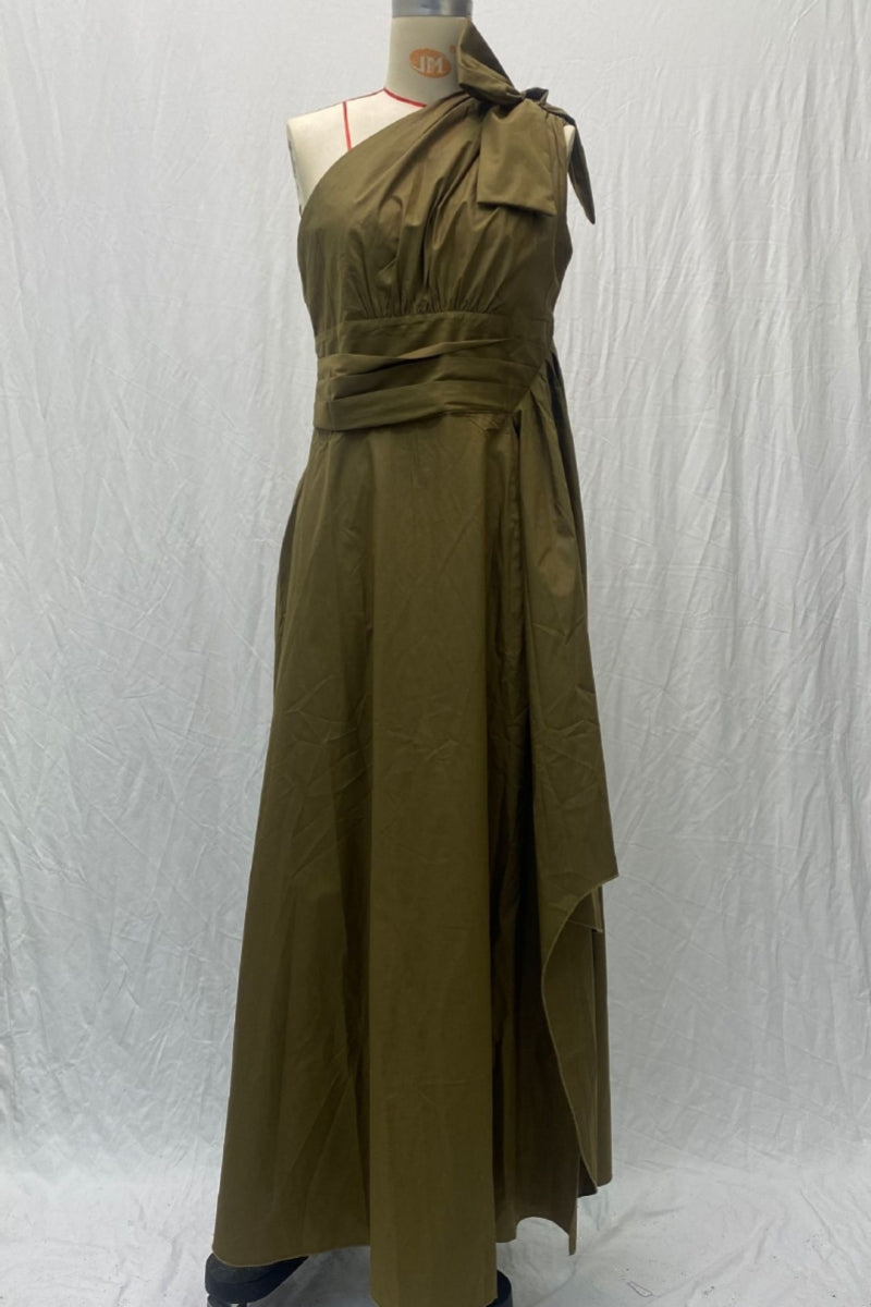 Patchwork Slit Oblique Collar Long Dresses