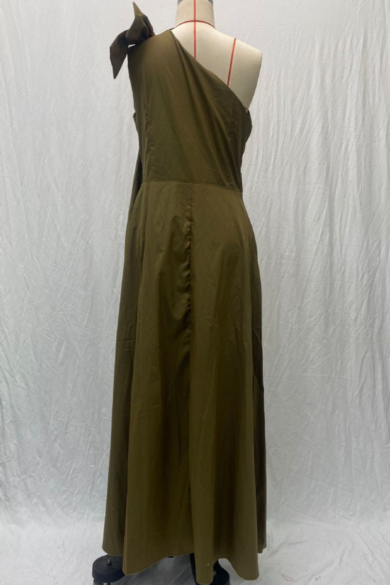 Patchwork Slit Oblique Collar Long Dresses